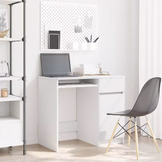 Berkfield Modern White Writing Desk in Engineered Wood, W/D/H: 86 x 49 x 76 cm