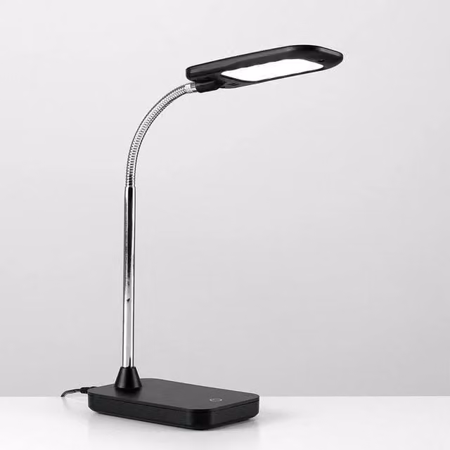 EONLION Dimmable LED Task Lamp in Black and Chrome, Adjustable Reading Light with Bulb Included