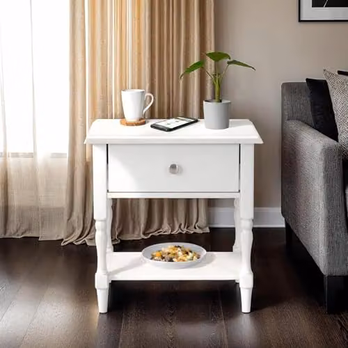 Seconique Stratford 1 Drawer Side Table in White, W/D/H: 40 x 50 x 52 cm – 2