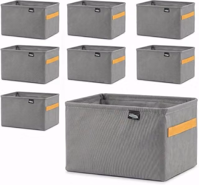 Kelvenix 8 Pack Grey Fabric Storage Bins with Handles – 1