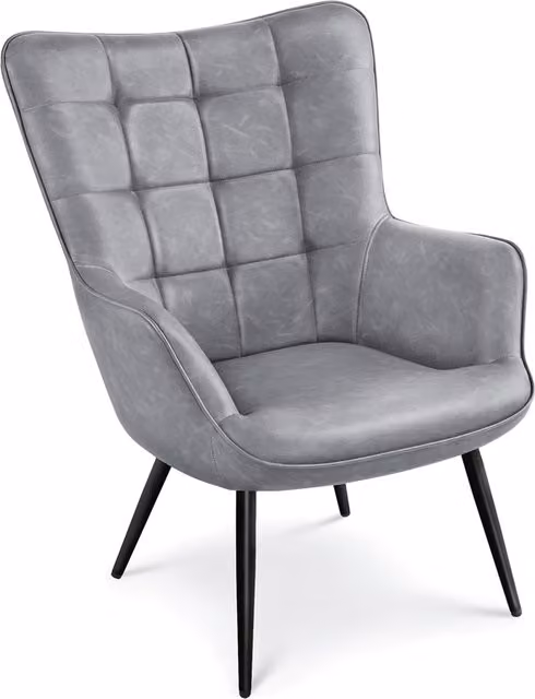 Yaheetech Mid-century Grey PU Leather Wing Back Accent Chair with Armrests