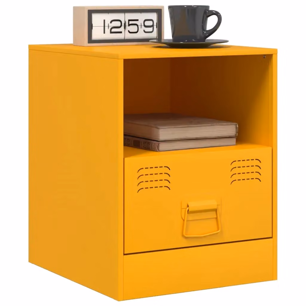 Berkfield Home Set of 2 Mustard Yellow Metal Bedside Cabinets, W/D/H: 34.5 x 39 x 44 cm – 2