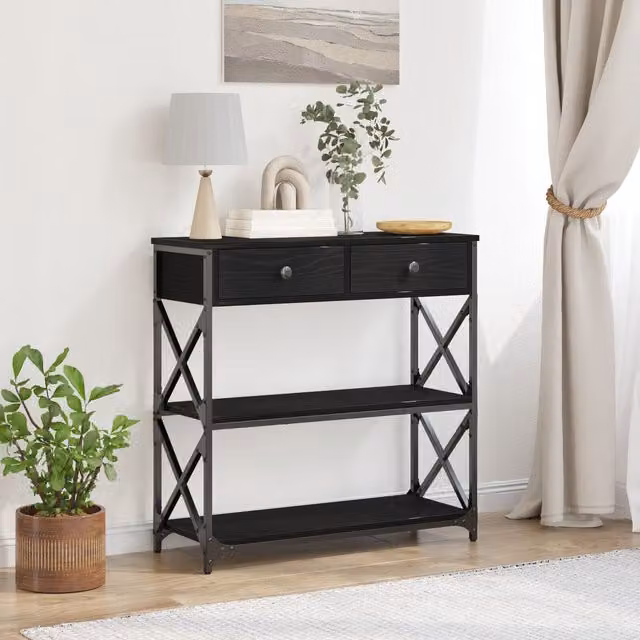 Berkfield Home Modern Console Table in Black Oak, W/D/H: 75 x 28 x 75 cm – 1