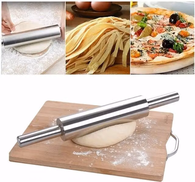 NESTLUNE Non-Stick Stainless Steel Rolling Pin in Silver, W: 15 cm, L: 100 cm – 1