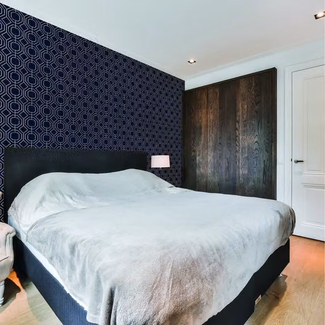 Superfresco Easy Luxe Geometric Abstract Art Deco Wallpaper in Blue