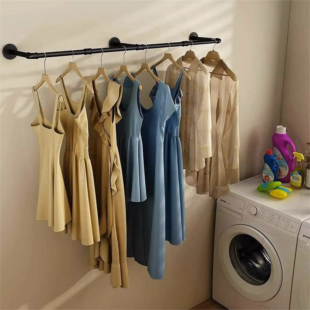 FLAVORA Industrial Metal Pipe Clothing Rack in Matt Black, Height: 184 cm, Width: 50 cm, Depth: 50 cm – 5