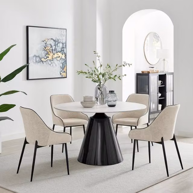 FurnitureboxUK Nina Modern Round Ceramic Dining Set with 4 Chairs in White, Grey, Beige or Black