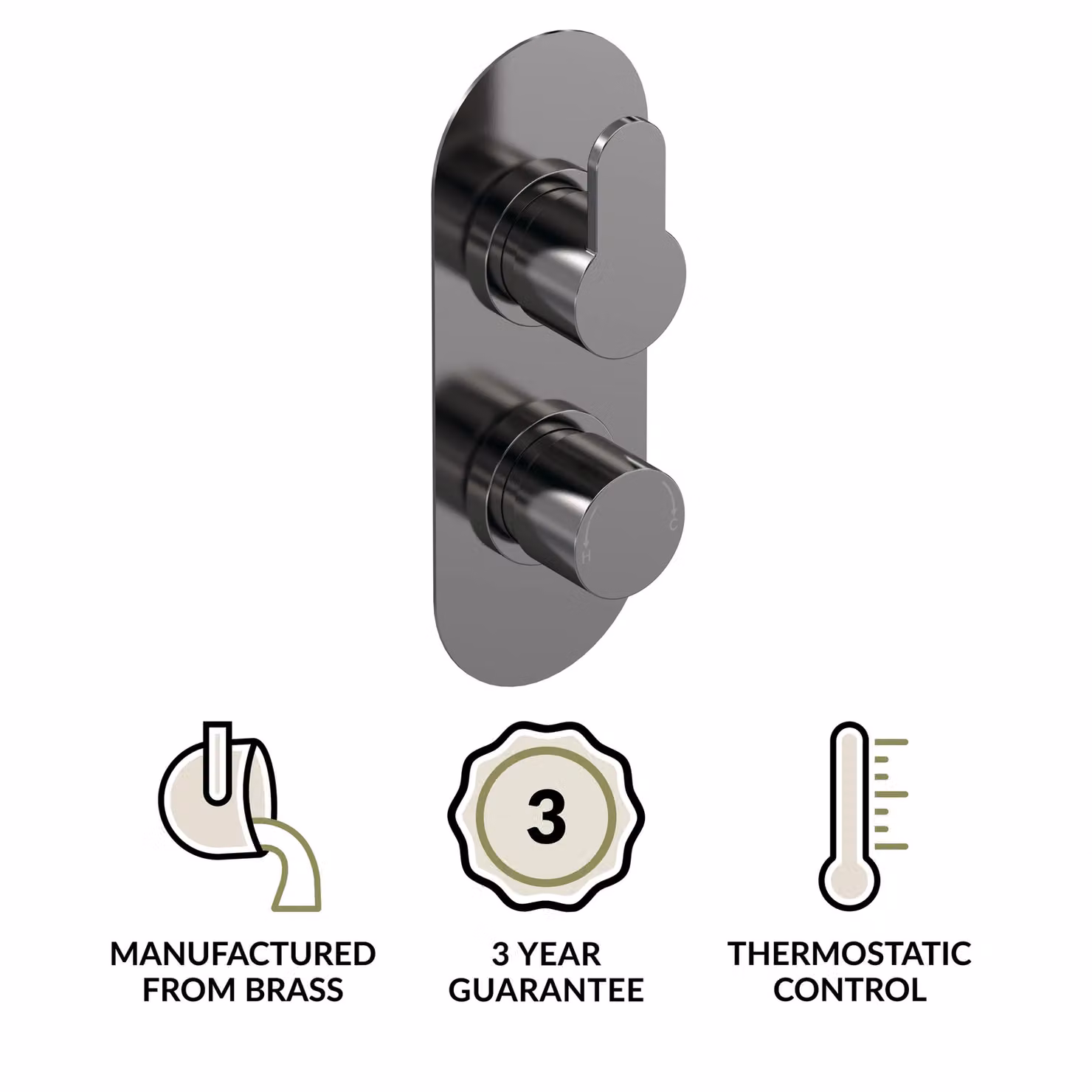 Balterley Pride Round Concealed Twin Thermostatic Shower Valve, Pewter and Silver – 3