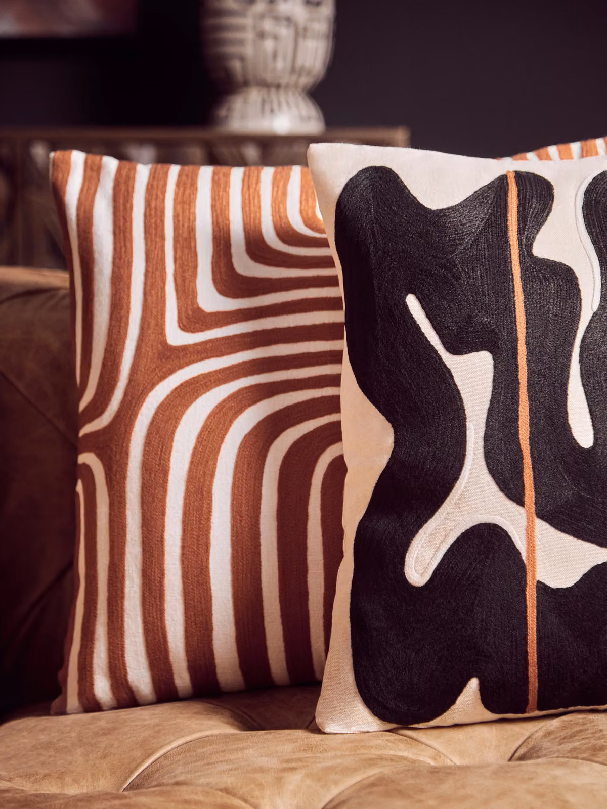 Orsina Bosie Ozella Rust and White Cotton Graphic Square Cushion – 3