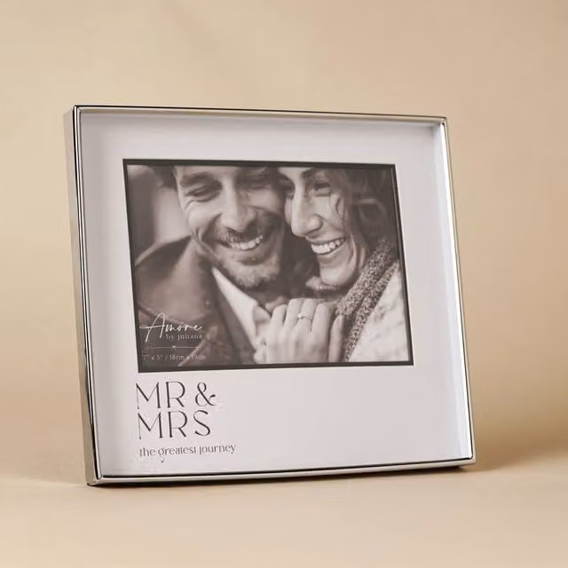 Juliana Amore Mr & Mrs Silver and Black Metal Photo Frame for Wedding or Anniversary Gifts, W/H: 17.78 x 17.78 cm