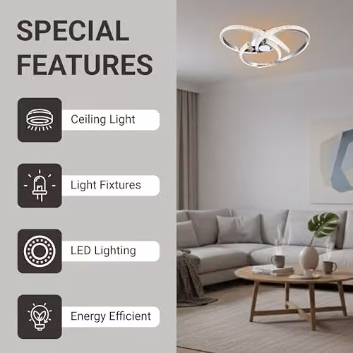 Cosylyte Moora 3 LED Ceiling Light in Chrome, Modern Dimmable Flush Light with 3000K Warm White Output and 2600lm, W/D/H: 45 x 45 x 13 cm – 4