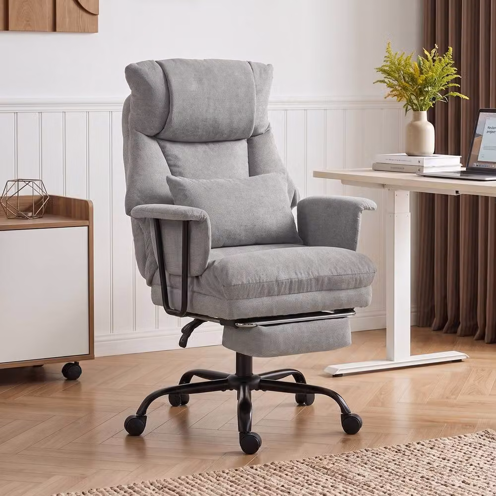 HOMCOM Grey Fabric Task Chair with Armrests and Lumbar Support for Home Office, 180kg Capacity – 2