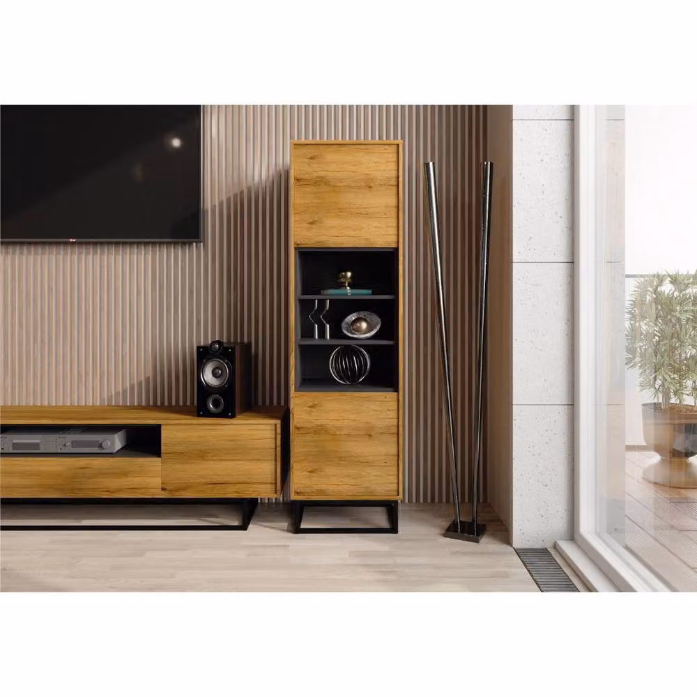 Mex Furniture LTD Harmony Loft Display Cabinet in Dark Oak Brown, H 175 x W 50 x D 35 cm – 2
