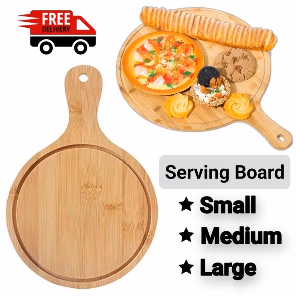 Havendro Round Wooden Pizza Serving Tray, Brown, Diameter: 33 cm – 3