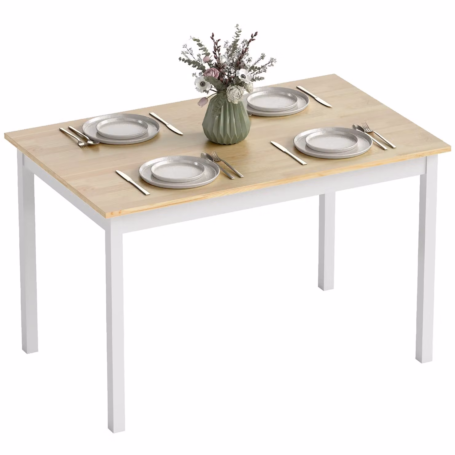 HOMCOM Farmhouse Rectangular Dining Table with Pine Wood Frame in Yellow and White – 2