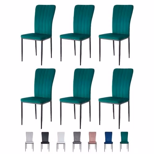 mcc direct Elle Set of 6 Green Velvet High Back Dining Chairs with Metal Legs