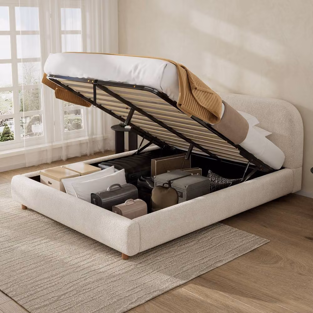 Matteo Double 4ft6 Ottoman Storage Bed Frame in White Boucle Upholstery, W/D/H: 140 x 200 cm – 2