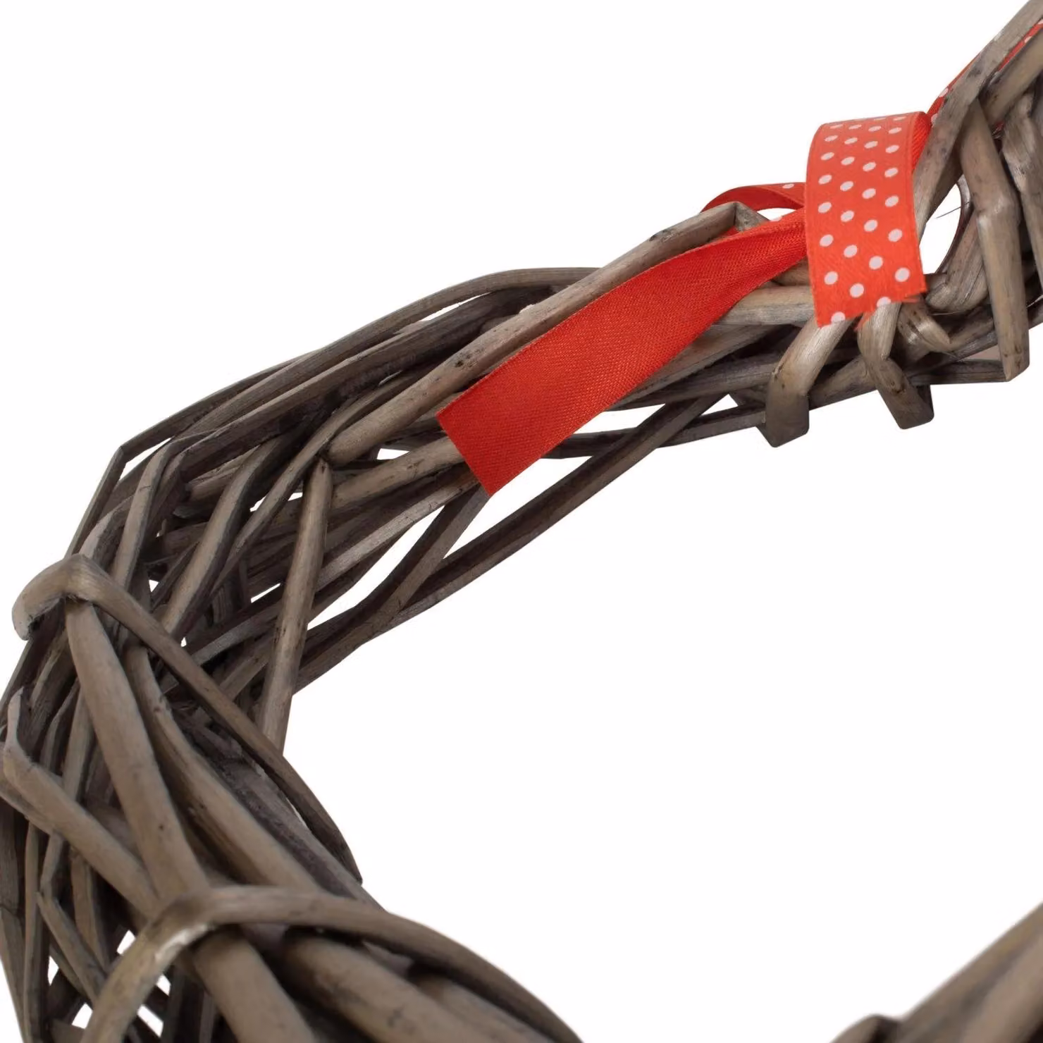 Red Hamper Small Heart Wreath with Red Dotted Ribbon in Brown Rattan – 2
