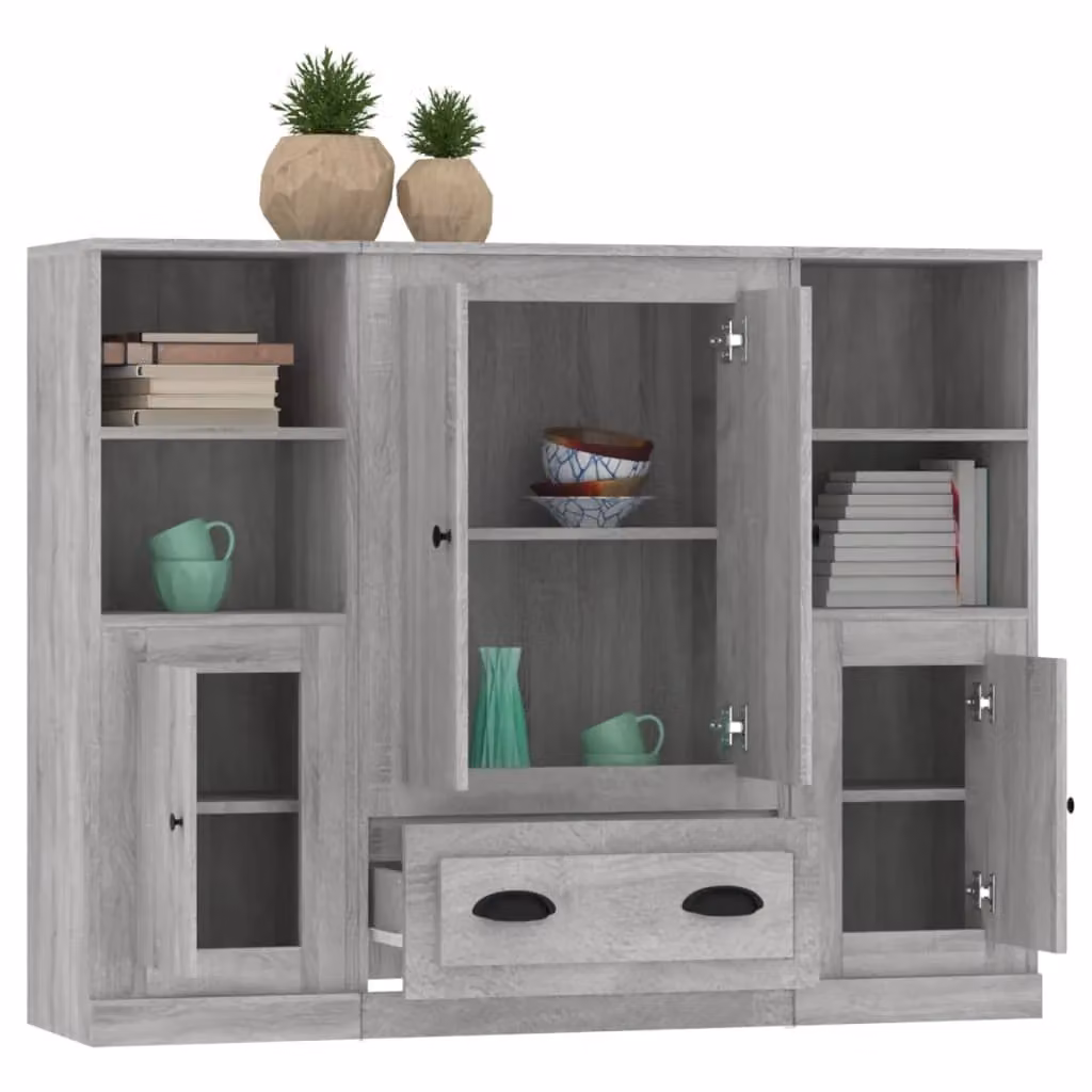 Berkfield Home Set of 3 Grey Sonoma Highboards in Matt Engineered Wood – 2