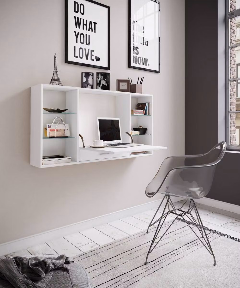 VCM Teala White Wooden Folding Wall Desk – 2