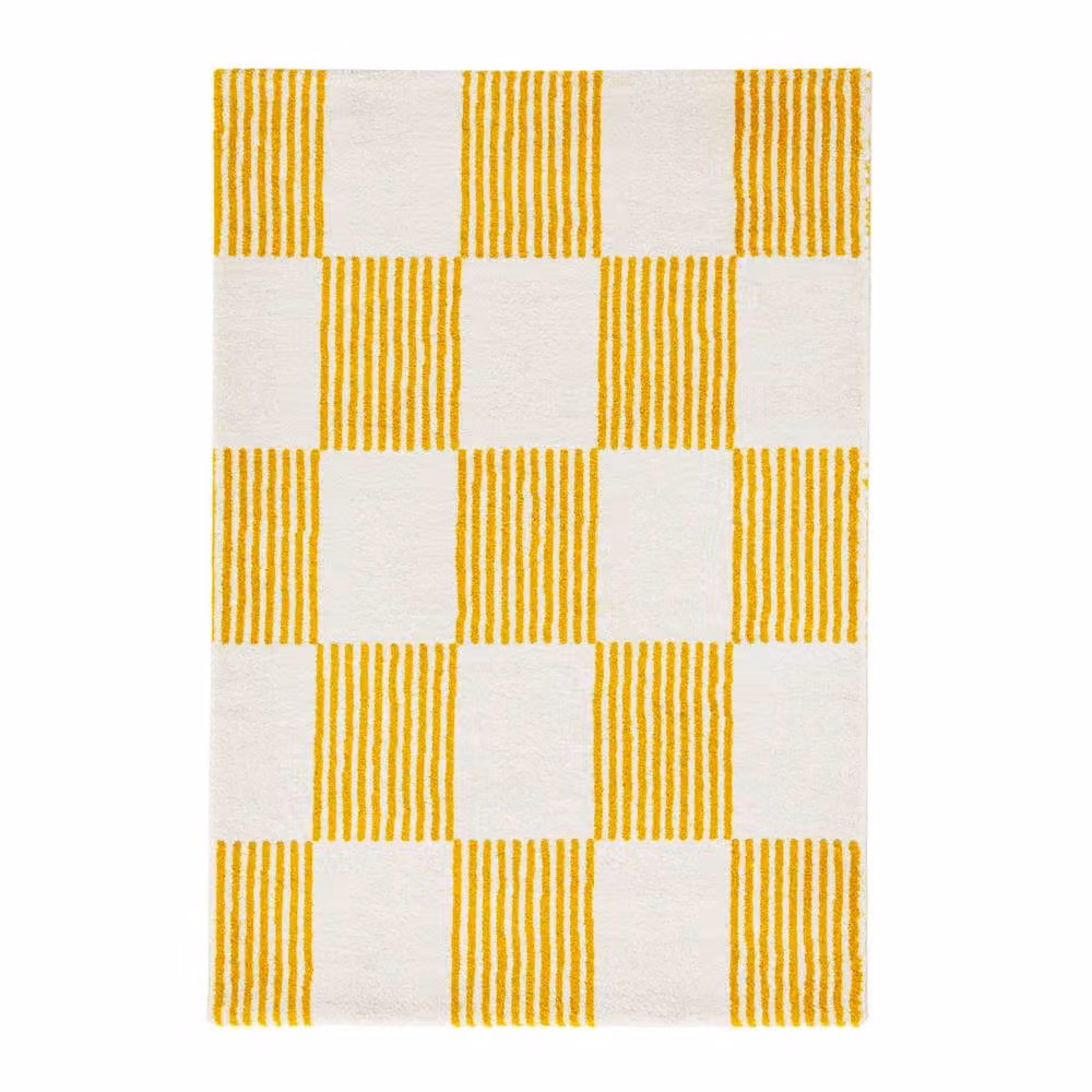 sweeek Yellow and White Checkerboard Interior Carpet, W/D/H: 200 x 290 cm – 2