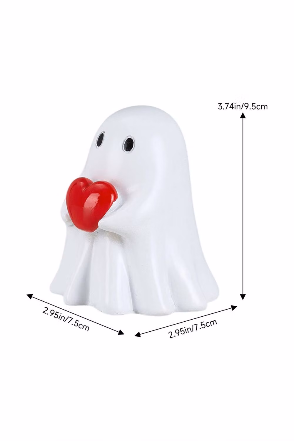 H&O Direct Small White Ceramic Halloween Ghost Ornament with Red Heart for Tabletop Decor – 3