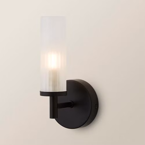 ValueLights Canya Modern Black IP44 Rated Bathroom Wall Light with Glass Shade