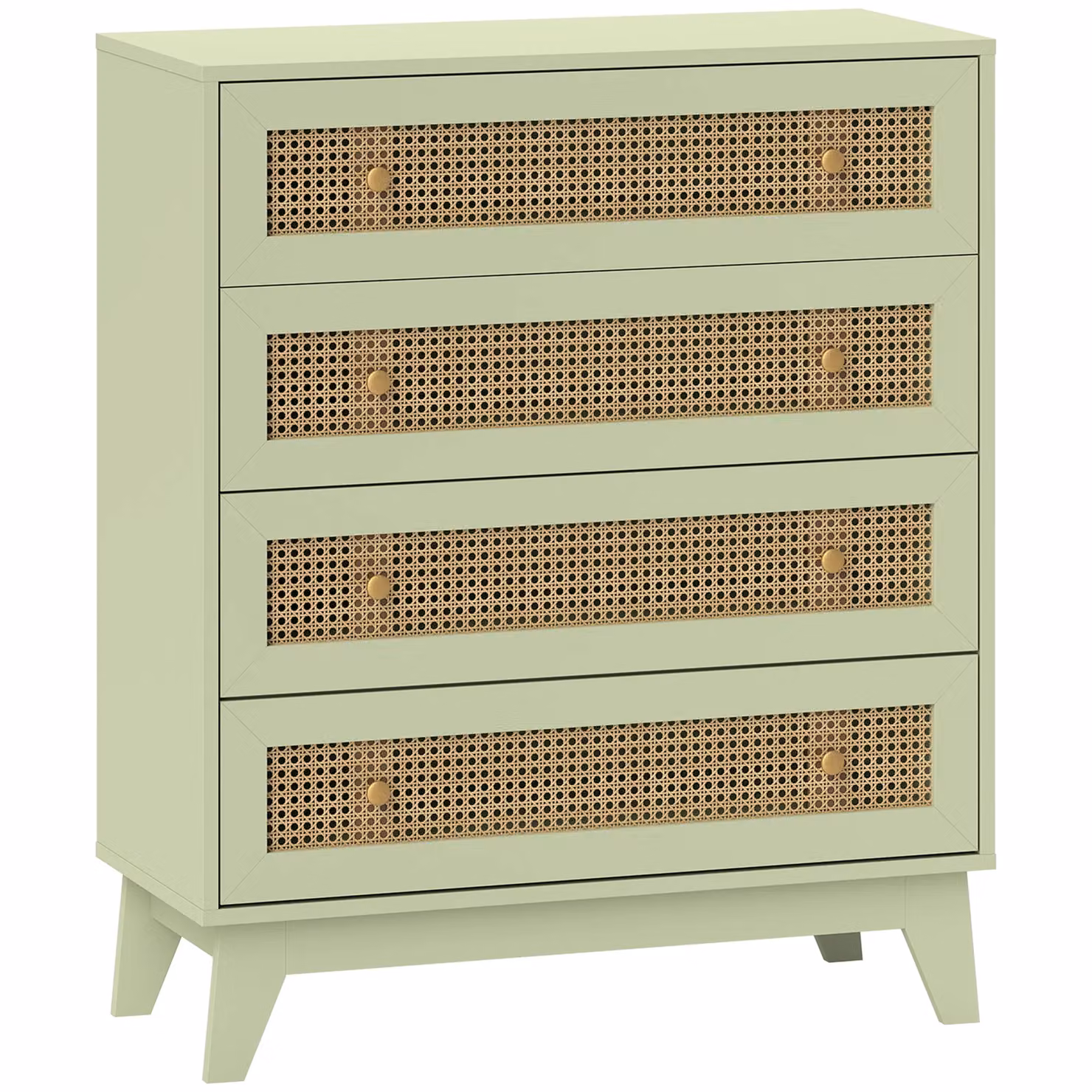 HOMCOM 4 Drawer Chest of Drawers with Rattan Element in Light Green – 2