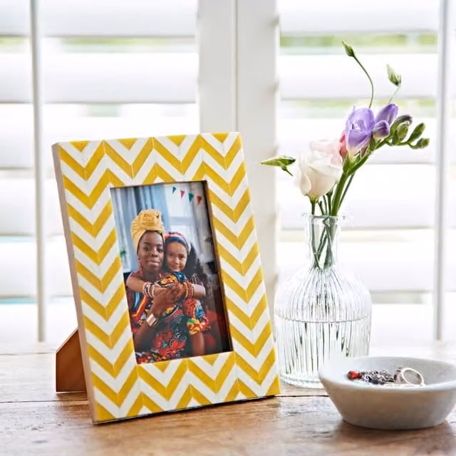 Paper High Mango Wood Chevron Photo Frame in Yellow and White