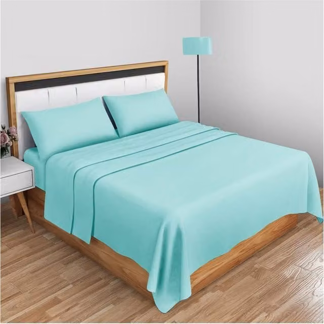 Homes-Linen 100% Egyptian Cotton 200 Thread Count Hotel Quality Flat Sheet in Aqua, Size: King (W/D: 180 x 200 cm)