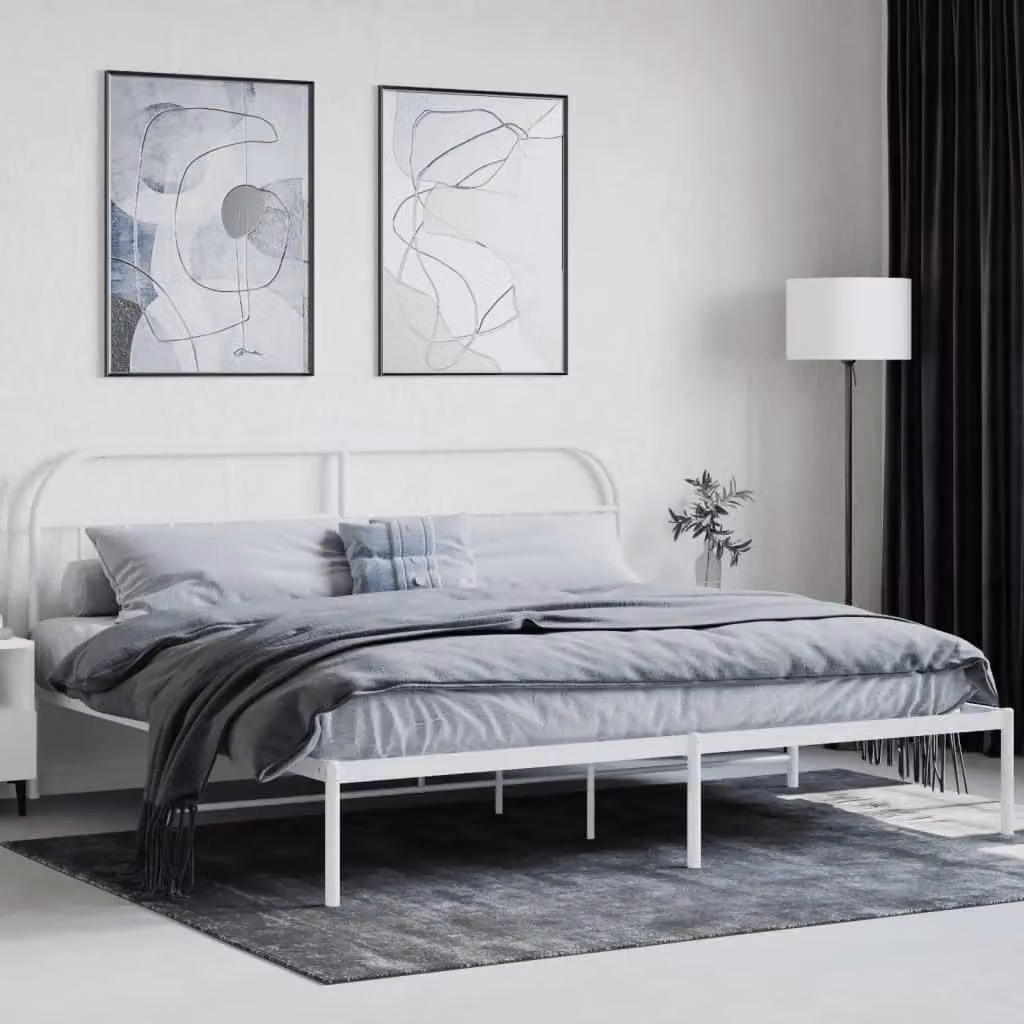 Berkfield Home Metal Bed Frame with Headboard in White W: 193 cm, D: 203 cm – 3