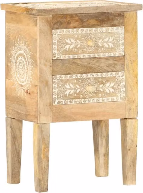 Berkfield Home Hand Painted Floral Bedside Cabinet in Brown Solid Mango Wood W/D/H: 40 x 30 x 60 cm