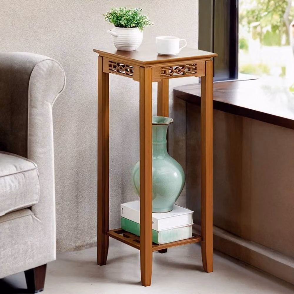 VOGREX 2 Tier Bamboo Plant Stand and Side Table in Brown, H 75 cm x W 75 cm x D 75 cm – 4