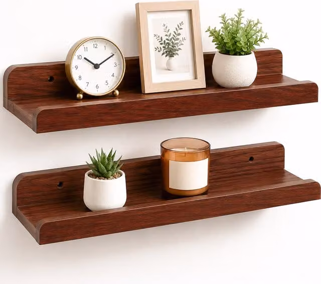 Innoteck Set of 2 Walnut MDF Floating Wall Shelves with U Shaped Design – 1