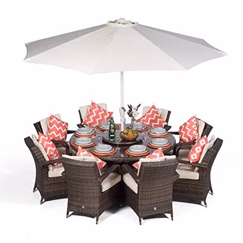 Thats Furniture Arizona 8 Seater Round Rattan Garden Dining Set in Brown with Metal Frame, Diameter: 155 cm – 1