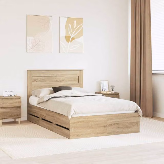 Berkfield Home Modern Bed Frame with Drawer in Sonoma Oak Brown, W: 120 cm, L: 190 cm