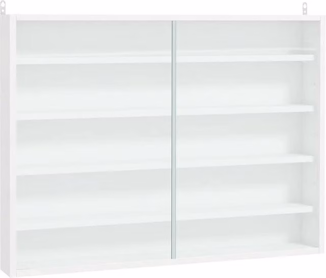 Nordara 5-Tier Wall Mounted Display Shelf Unit with Glass Doors and Internal Shelves, White