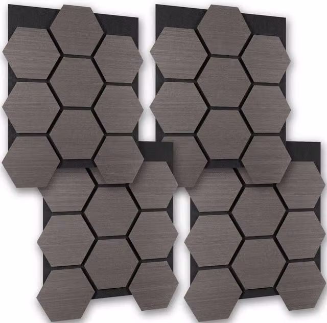 tectake Hexagonal Acoustic Sound-Absorbing Felt Wall Panels in Oak Gray and Grey