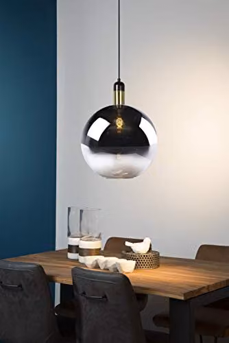 Lucide Julius Dimmable Adjustable Height Vintage Pendant Light in Grey and Gold/Brass, Diameter: 40 cm – 2