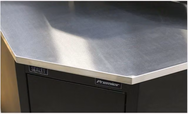 Loops Stainless Steel Corner Worktop in Silver, 930 mm
