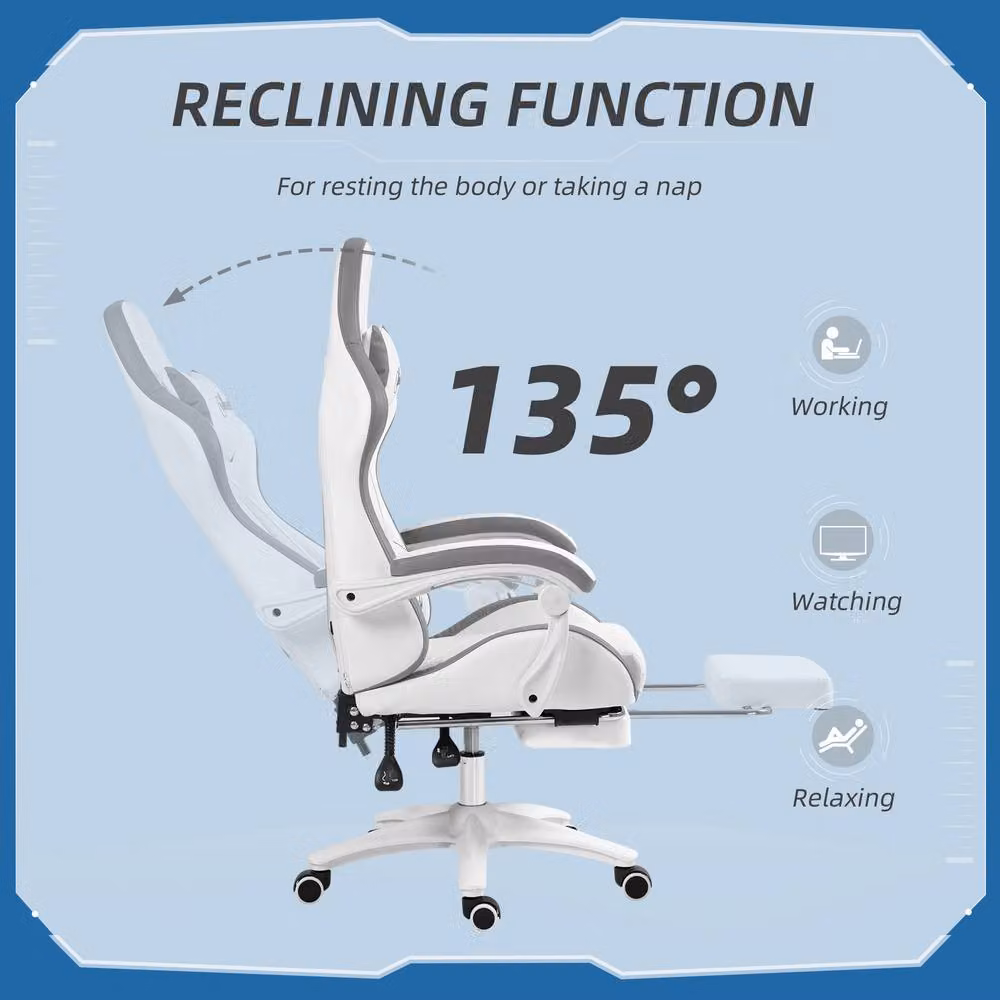 STILVORA White Gaming Chair with Footrest, Reclining Back and Headrest – 3