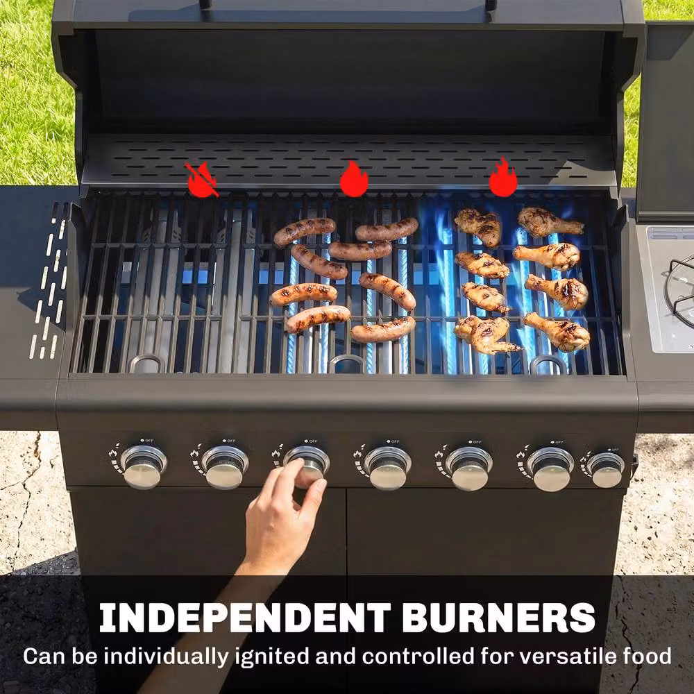 Outsunny 6+1 Burner Gas BBQ Grill with Warming Rack and Side Burner, Black – 5