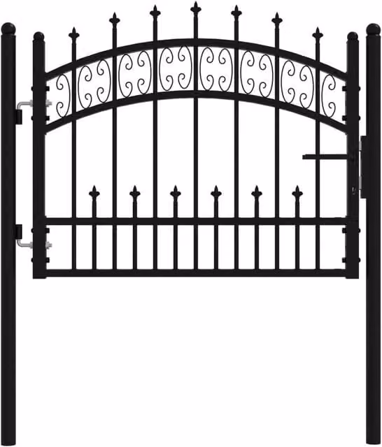 Berkfield Home Spear Top Fence Gate, Black Powder-coated Steel, W: 103 cm, H: 120 cm – 1