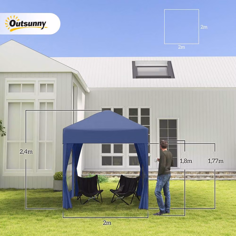 Matteo Blue Pop Up Gazebo with Sidewalls and Windows, W: 200 cm, D: 200 cm, H: 240 cm – 3