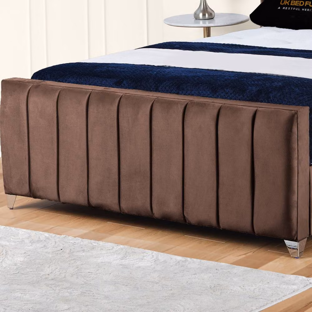 UK Bed Furniture Empire Winged Slatted Base Upholstered Velvet Bed in Brown, Size: Single (90 x 190 cm) – 3