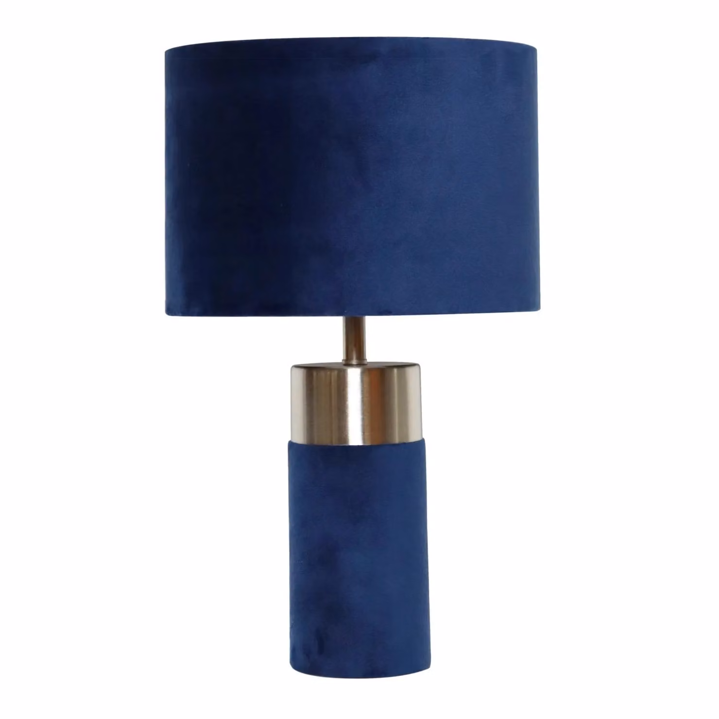 First Choice Lighting Set of 2 Blue Fabric Table Lamps with Chrome Metal Base – 2