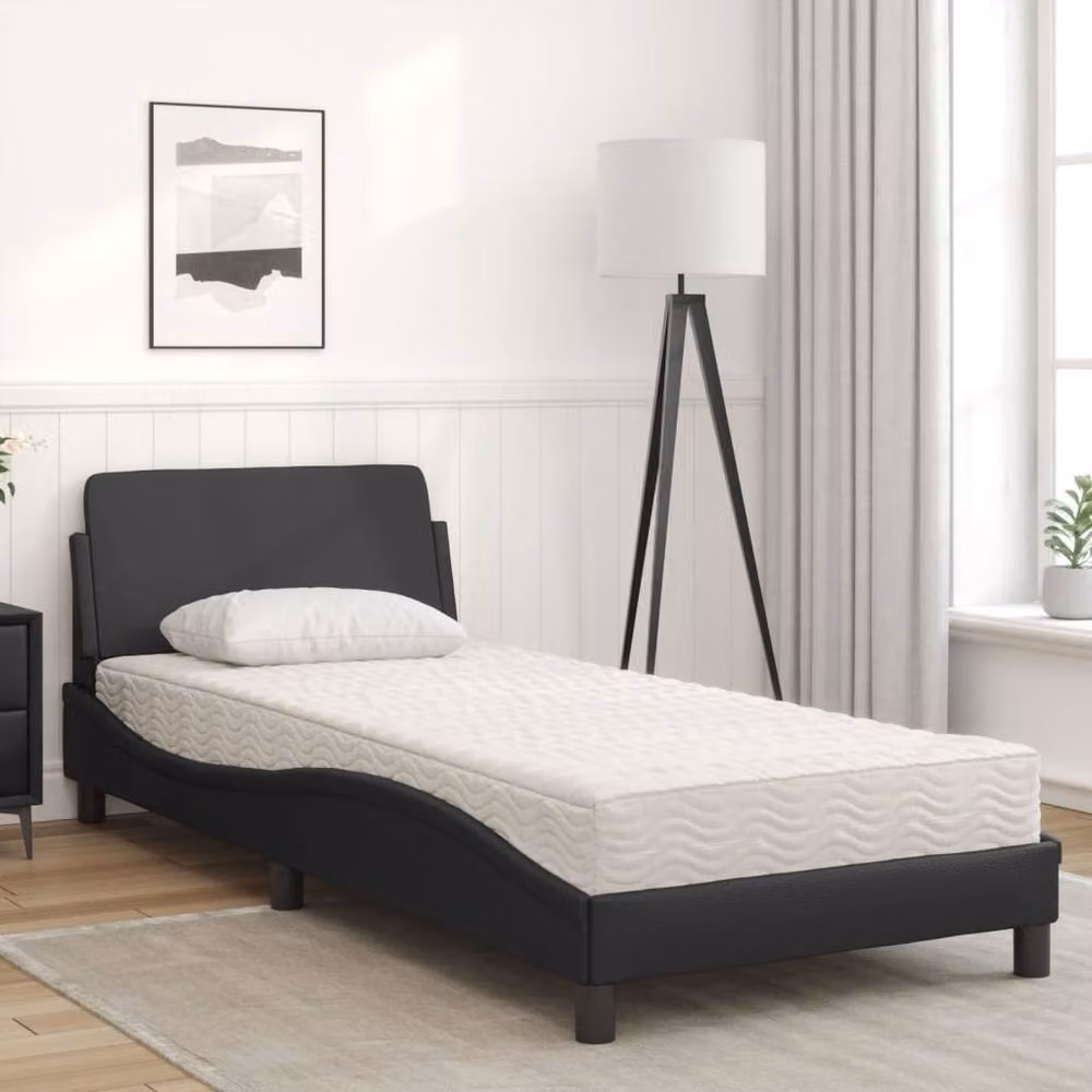 Berkfield Home Single Bed with Mattress in Black Faux Leather, W/D/H: 90 x 200 cm – 3