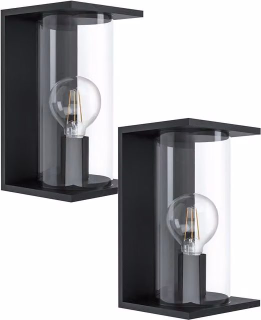 Loops 2 Pack Black Round Glass Outdoor Wall Lantern IP54 Modern Porch Lamp with E27 Socket – 1