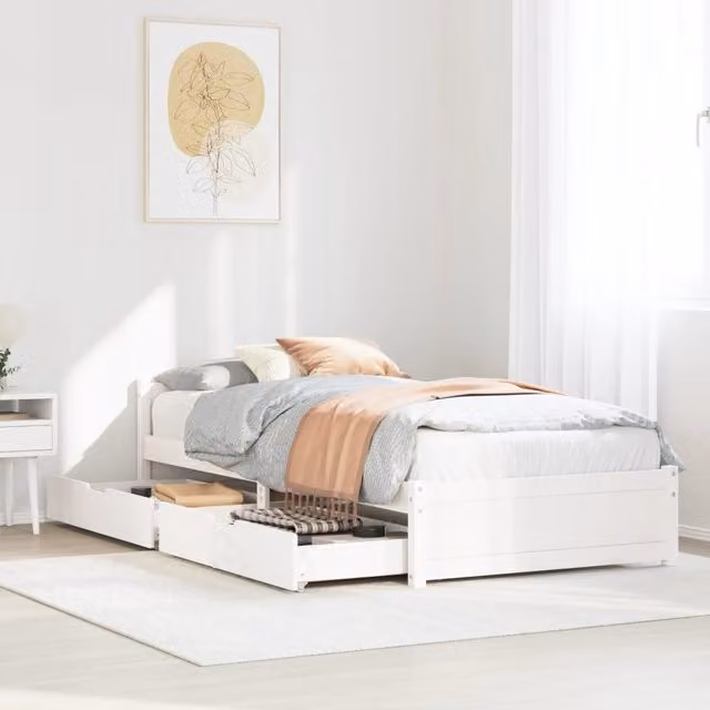 Berkfield Home Single Solid Wood Pine Bed Frame in White, W/D/H: 90 x 190 cm
