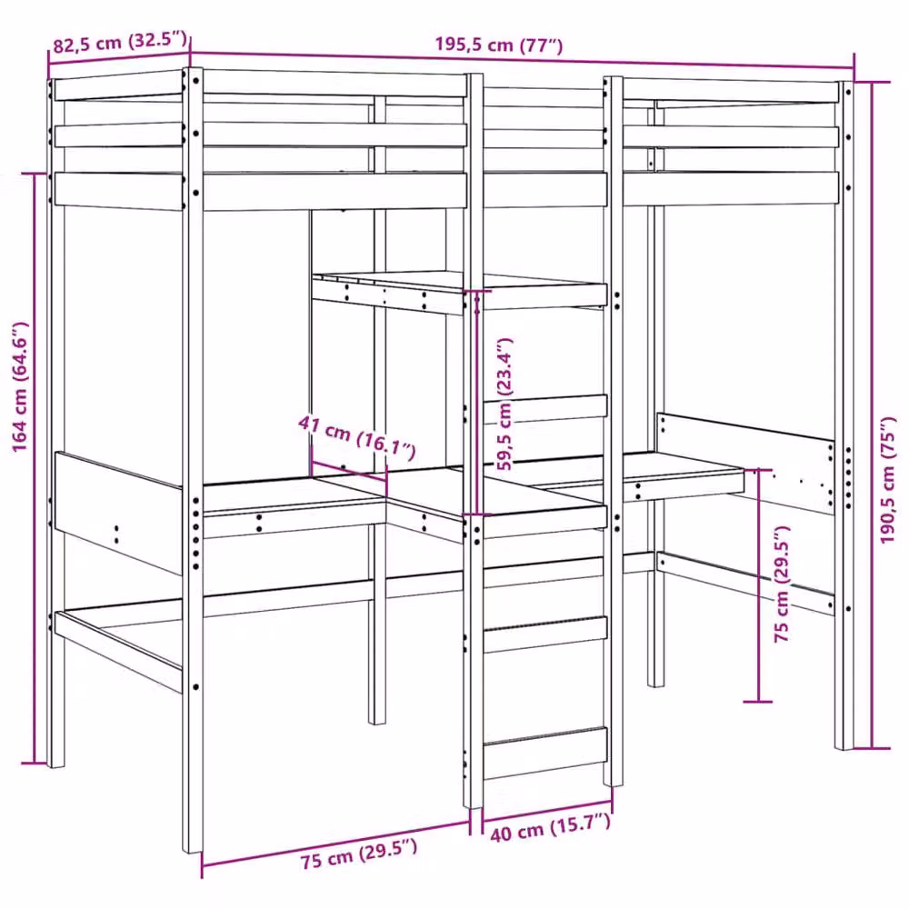 Berkfield Home Loft Bed Frame in Waxed Brown Solid Pine, W/D/H: 75 x 190.5 x 155.5 cm – 3